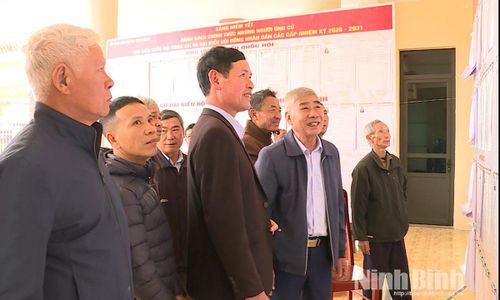 Cử tri xã Giao Ninh tìm hiểu tiểu sử những người ứng cử đại biểu Quốc hội khóa XVI và đại biểu HĐND tỉnh, HĐND xã ứng cử tại địa phương.