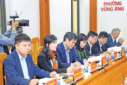 Các đại biểu tham dự cuộc làm việc với Ủy ban Bầu cử phường Vũng Áng, Hà Tĩnh