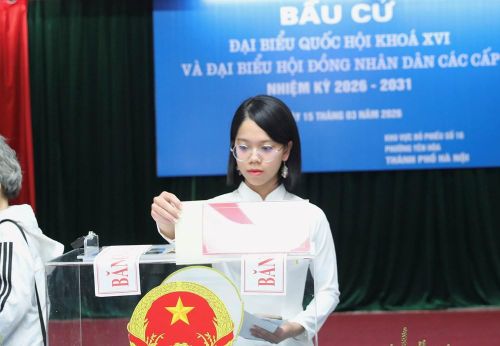Trần Mai Anh, cử tri lần đầu được tham dự bầu cử thực hiện bỏ phiếu bầu cử