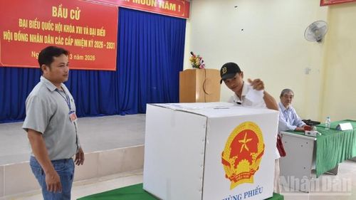  Người dân bỏ phiếu bầu tại khu phố Mỹ Hưng, phường Mỹ Phong, tỉnh Đồng Tháp. 