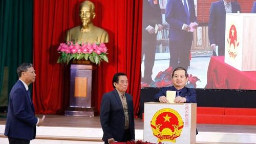 Chủ tịch Ủy ban nhân dân tỉnh Phạm Hoàng Sơn bỏ phiếu tại Tổ bầu cử số 13, tổ dân phố Tiền An 2, phường Kinh Bắc.
