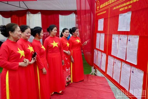  Các cử tri chọn cho mình trang phục mang màu cờ Tổ quốc trong Ngày hội của toàn dân. 