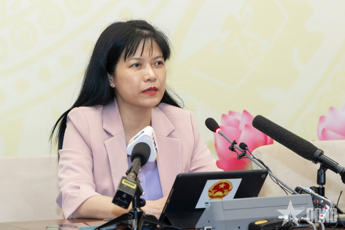 Đồng chí Tạ Thị Yên cung cấp thông tin tại Trung tâm báo chí.
