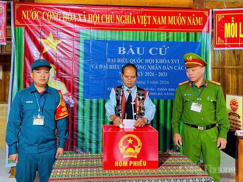 Ngay từ sáng sớm, tại các khu vực bỏ phiếu, đông đảo bà con Nhân dân, đặc biệt là đồng bào Cơ Tu, đã có mặt trong trang phục truyền thống rực rỡ để thực hiện quyền và nghĩa vụ công dân của mình.