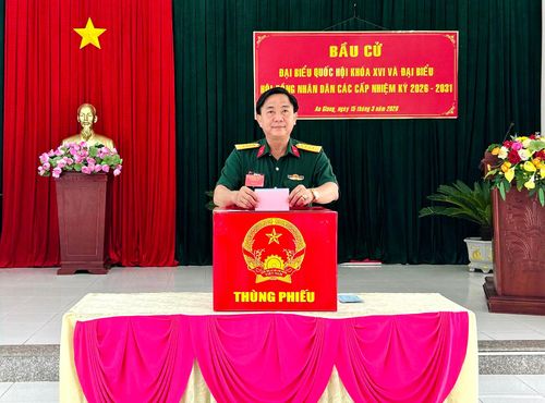 Đại tá Bùi Văn Minh, Ủy viên Đảng ủy Quân khu 9, Bí thư Đảng ủy, Chính ủy Sư đoàn 4 bỏ phiếu bầu cử.