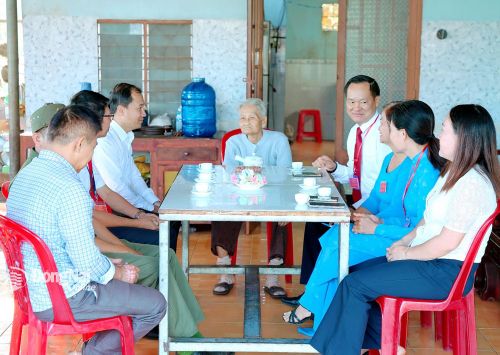 Ông Nguyễn Anh Tuấn, Tỉnh ủy viên, Giám đốc Sở Xây dựng tỉnh Đồng Nai cùng Tổ bầu cử số 5 mang hòm phiếu đến tận nhà, ân cần thăm hỏi và hướng dẫn đầy đủ về thể lệ bầu cử để mẹ Mẹ Việt Nam anh hùng Phạm Thị Ba (ấp An Sơn, xã Tân Hưng) bỏ phiếu. Ảnh: Quý Son