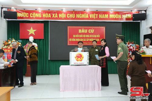 Cử tri bỏ phiếu bầu cử tại điểm bỏ phiếu số 37, tiểu khu 2, xã Yên Châu.
