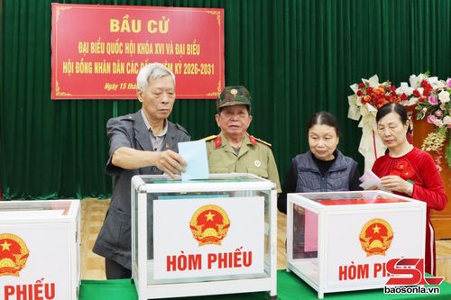 Cử tri tiểu khu 2, xã Phù Yên tham gia bỏ phiếu.