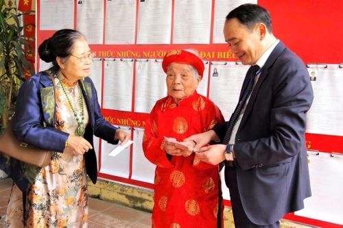 Cử tri cao tuổi tỉnh Hưng Yên đi bỏ phiếu
