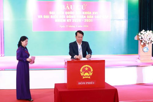 Phó Chủ tịch UBND tỉnh Thái Nguyên Dương Văn Lượng bỏ phiếu tại khu vực bỏ phiếu số 25, phường Phan Đình Phùng