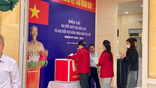 Khoảnh khắc sinh viên bỏ phiếu vào thùng phiếu, hoàn thành quyền và nghĩa vụ của cử tri. Ảnh: Phương Anh