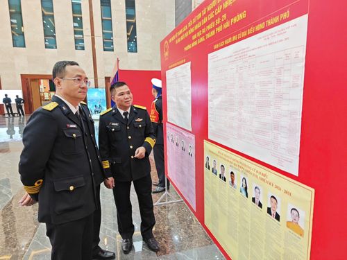 Cán bộ chiến sĩ Bộ Tư lệnh Quân chủng Hải quân tìm hiểu lý lịch người ứng cử