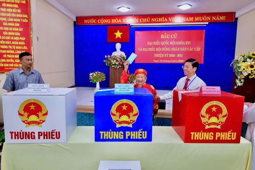 Nhà nghiên cứu Nguyễn Đình Tư (sinh năm 1920) bỏ phiếu