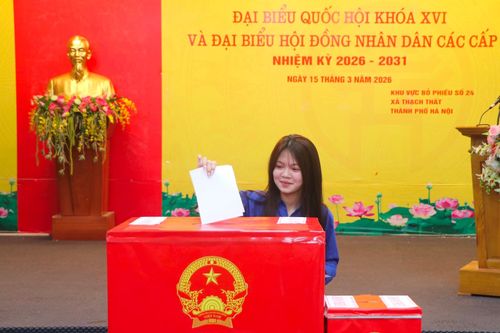 Cử tri trẻ tuổi đi bỏ phiếu. Ảnh: Duy Linh