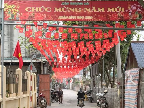 Khung cảnh làng quê tràn đầy không khí tưng bừng, phấn khởi chào mừng ngày bầu cử 15-3. Ảnh: PV