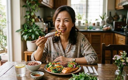 Một chế độ ăn cân bằng giàu protein, rau xanh, chất xơ và chất béo lành mạnh giúp hỗ trợ kiểm soát cân nặng và hạn chế tích tụ mỡ nội tạng.