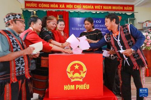 Hình ảnh cử tri nô nức bỏ phiếu được Tân Hoa Xã đăng tải