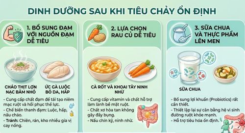 Bổ sung đầy đủ nhóm chất dinh dưỡng, lựa chọn thực phẩm dễ tiêu để cơ thể mau hồi phục.