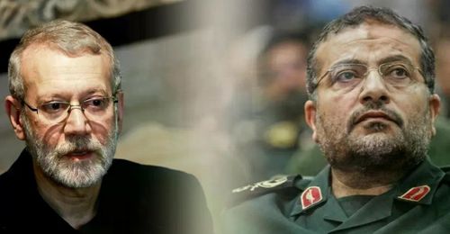 Thư ký Hội đồng An ninh Quốc gia Tối cao Iran Ali Larijani (trái) và chỉ huy lực lượng Basij Gholamreza Soleimani (phải).