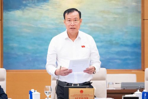 Chủ nhiệm Ủy ban Quốc phòng, An ninh và Đối ngoại Lê Tấn Tới trình bày thẩm tra. Ảnh: QH