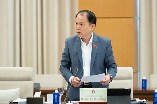 Chủ nhiệm Ủy ban PLTP Hoàng Thanh Tùng trình bày báo cáo thẩm tra.