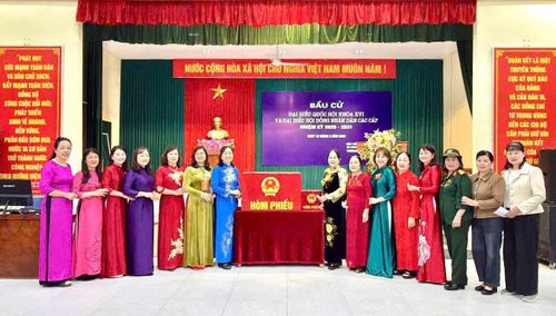 Phụ nữ xã Hoài Đức duyên dáng trong tà áo dài. Ảnh: ĐH.