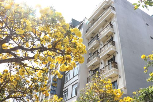 Chuông vàng rực rỡ như tô điểm thêm cho những khách sạn ở mặt tiền đường Trần Quý Cáp. Ảnh: QUANG VŨ