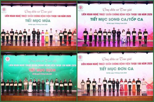 Lãnh đạo Bệnh viện Trung ương Quân đội 108 trao thưởng các tiết mục đoạt giải tại Liên hoan.