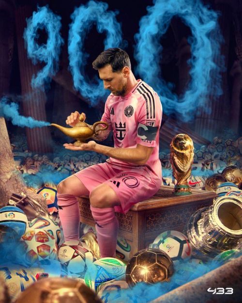 Messi đạt mốc 900 bàn thắng trong sự nghiệp nhanh hơn bất cứ ai. Ảnh: 433