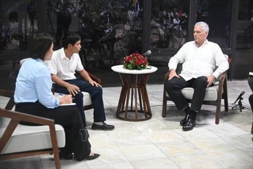 Chủ tịch Cuba Miguel Díaz-Canel Bermúdez đánh giá cao dự án sản xuất lúa gạo tại Cuba của công ty Agri-VMA. Ảnh: TTXVN phát