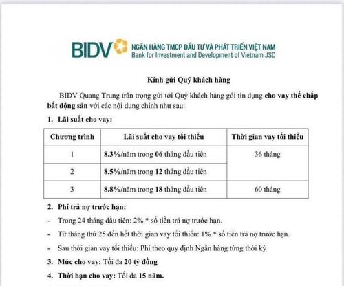 BIDV đang chào mức lãi suất cho vay thế chấp bất động sản khá hấp dẫn