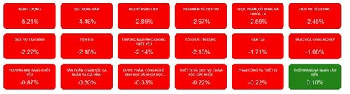 Các nhóm ngành giảm mạnh nhất trong phiên chiều 20/3. Ảnh chụp màn hình