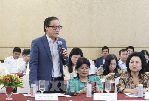 Ông Đinh Hồng Kỳ, Chủ tịch Hiệp hội Xây dựng và Vật liệu xây dựng TP. Hồ Chí Minh chia sẻ nhu cầu đầu tư tại cuộc gặp. Ảnh: Xuân Anh - TTXVN