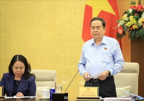 Chủ tịch Quốc hội, Chủ tịch Hội đồng bầu cử Quốc gia Trần Thanh Mẫn phát biểu. Ảnh: Tuấn Anh/TTXVN