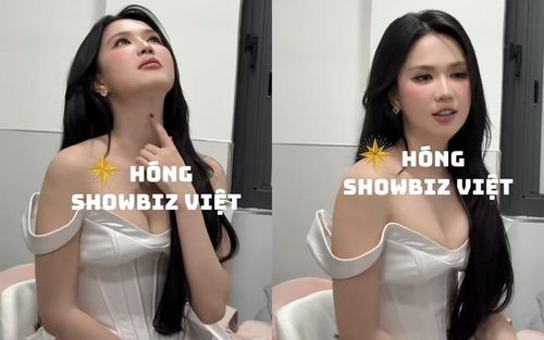 Ngọc Trinh chỉ vết lấy nọng mỡ ở cằm khi ở hậu trường. Ảnh: Hóng Showbiz Việt