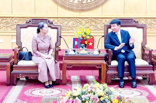 Đồng chí Trần Huy Tuấn, Ủy viên Trung ương Đảng, Bí thư Tỉnh ủy phát biểu tại buổi tiếp.