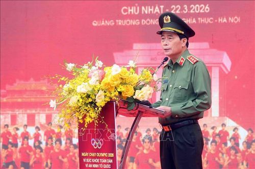 Thượng tướng Lê Quốc Hùng, Ủy viên Trung ương Đảng, Thứ trưởng Bộ Công an phát biểu. Ảnh: Phạm Kiên/TTXVN