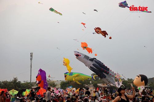 Hàng trăm cánh diều đủ hình dáng, kích thước bay rợp bầu trời.