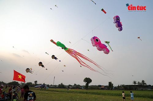 Diều đủ kích cỡ và hình dáng được thả tại cánh đồng diều Bà Canh.