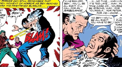  Cái chết nổi tiếng bậc nhất Marvel Comics không thuộc về một siêu anh hùng nào mà chỉ là một người dân bình thường. Đó chính là Benjamin Franklin Parker. Hay độc giả còn thường biết đến như là Chú Ben, chú của Peter Parker. Cái chết của ông gần như là điều tất yếu phải diễn ra. Bởi đó là khoảnh khắc khai sinh ra một siêu anh hùng thực thụ chứ không đơn thuần là một cậu bé tuổi teen. Điều cuối cùng ông để lại cho cháu trai cũng chính là điều quan trọng nhất: “Sức mạnh càng lớn, trách nhiệm càng cao”. Đây cũng là kim chỉ nam đi theo Peter Parker trong suốt quãng đời về sau của mình. Có thể nói, đây là cái chết đã tạo nên một trong những siêu anh hùng vĩ đại nhất của Marvel. 