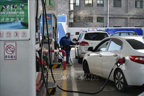 Bơm xăng cho các phương tiện tại trạm xăng ở Giang Tô, Trung Quốc. Ảnh: THX/TTXVN