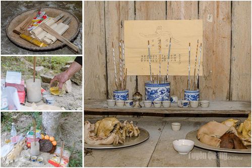 Các lễ vật như gà, lợn, giấy bản, rượu trắng, gạo... được các gia đình đóng góp, sau đó tập trung về một hộ có uy tín trong cộng đồng đã được chọn từ trước để chuẩn bị cho các nghi lễ.