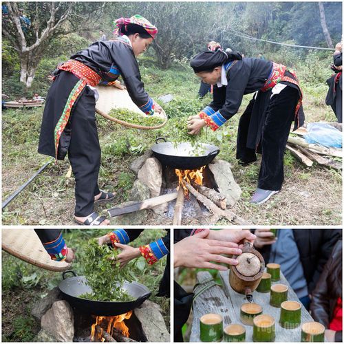 Người dân thực hiện sao trà thủ công.