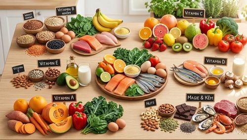 Các thực phẩm cung cấp vitamin và khoáng chất thiết yếu cho não bộ.