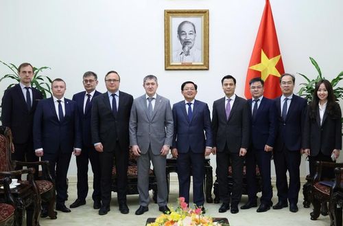 Phó Thủ tướng Hồ Quốc Dũng và Thống đốc tỉnh Perm, Liên bang Nga cùng các đại biểu dự buổi tiếp - Ảnh: VGP/Gia Huy
