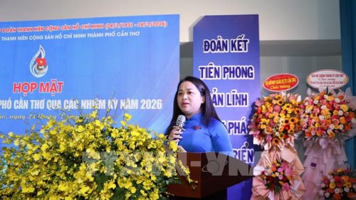 Chị Lư Thị Ngọc Anh, Phó Chủ tịch Ủy ban MTTQ Việt Nam thành phố, Bí thư Thành đoàn phát biểu. Ảnh: Hồng Thái - TTXVN