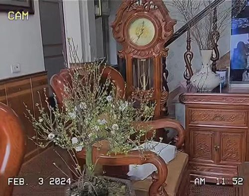  Phòng khách được thiết kế đơn giản kiểu truyền thống với nội thất và sàn nhà bằng gỗ, tường dán giấy hoa văn nhẹ nhàng 