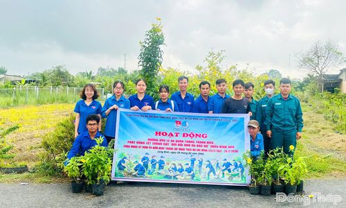 Đoàn viên, thanh niên xã Long Bình tham gia trồng cây xanh, góp phần xây dựng cảnh quan nông thôn xanh - sạch - đẹp.