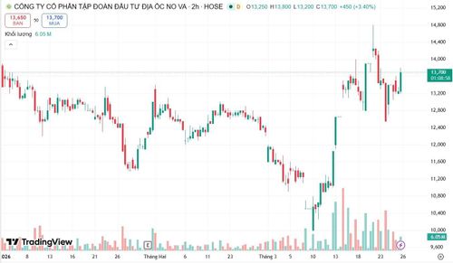 Diễn biến cổ phiếu NVL từ đầu năm 2026 đến nay. Ảnh: TradingView