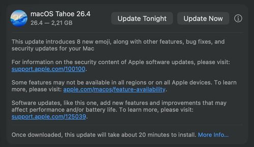 Bản cập nhật dành cho macOS có dung lượng khá lớn. Ảnh: HL